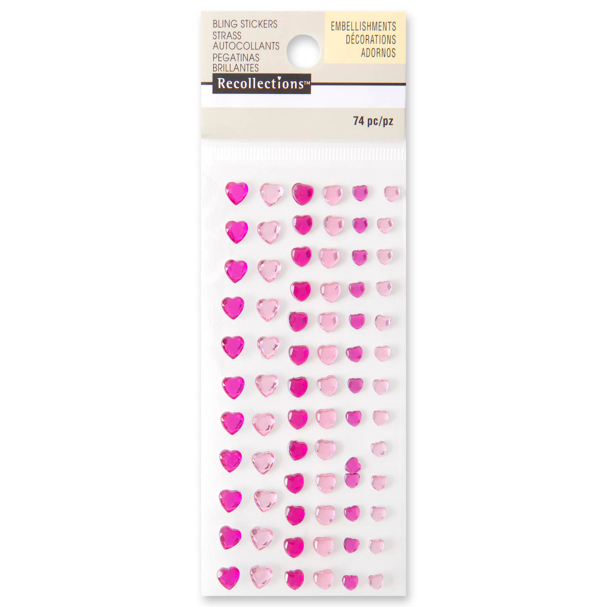 12 Packs: 74 ct. (888 total) Pink Heart Rhinestone Stickers by Recollections™